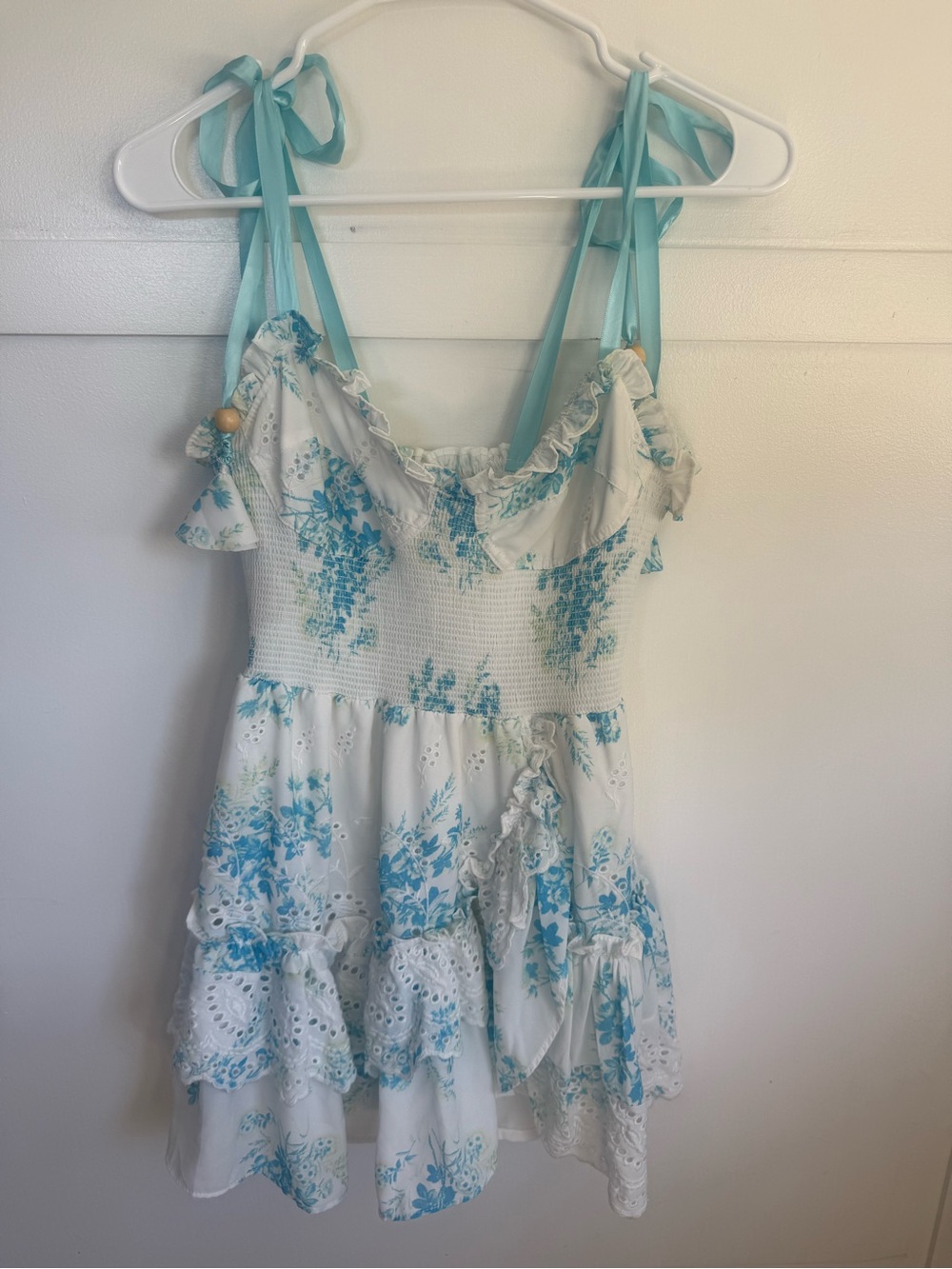 Floral Dress Cottagecore Coquette Blue Ruffle Eyelet Tiered size small